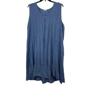 Rosemarie Italy Blue Linen Tunic Dress Eyelet Hem Lagenlook Relaxed 3X Summer